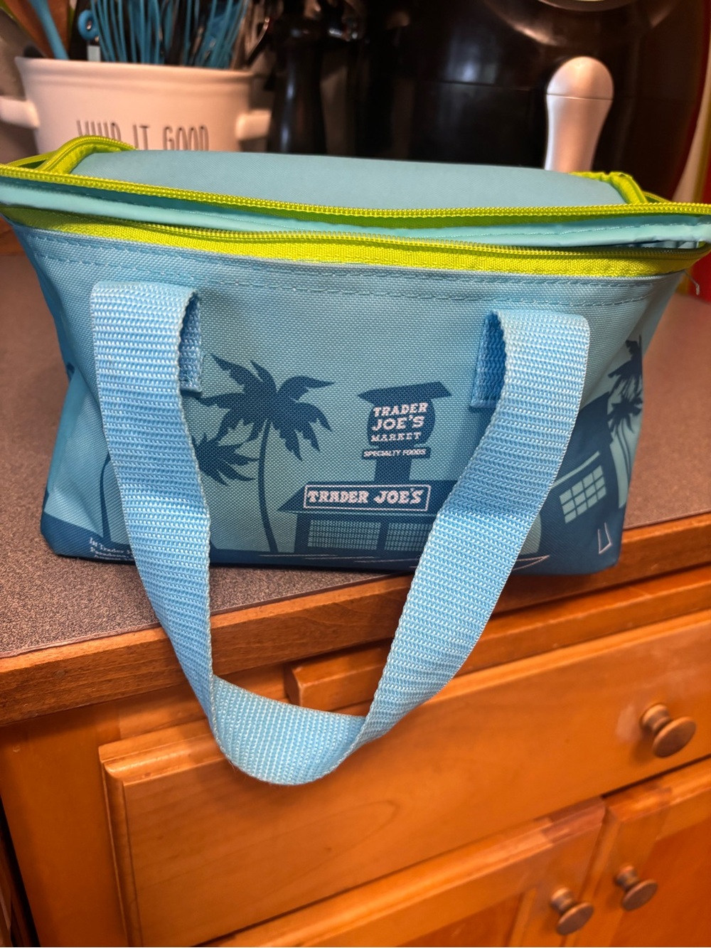 Trader Joe's Blue Insulated Lunch Tote with Lime Zip